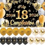 Pancarta Cumpleaños 18 2008-2026 +15 Globos Banderola de Feliz 18 Años | Decoración para Cumpleaños 18 Hombre Mujer Photocall 18 Cumpleaños Happy Bithday Adornos Kit para Cumpleaños 180 x 110 cm