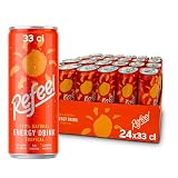 Refeel Bebida Energética 100% Natural con Cafeína Vegetal, Sabor Mango y Piña, Baja en Calorías – Pack 24 Latas x 33cl