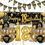 Decoracion 18 Cumpleaños Negro Dorado para Chicos Chicas | Pancarta de Bandera Triangular, Decoración para Fotos, Pancarta Feliz Cumpleaños | Decoración Artículos para Fiestas 18 Años