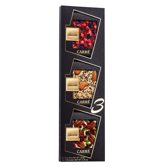 50V114 Dark chocolate V66% with violet petals, pistachio and cherry