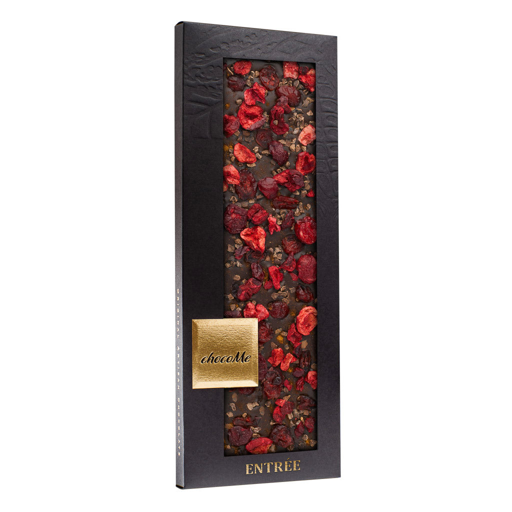 ChocoMe V66% dark chocolate with cinnamon, cocoa beans, cherry and cranberry 2x110g for Merlot