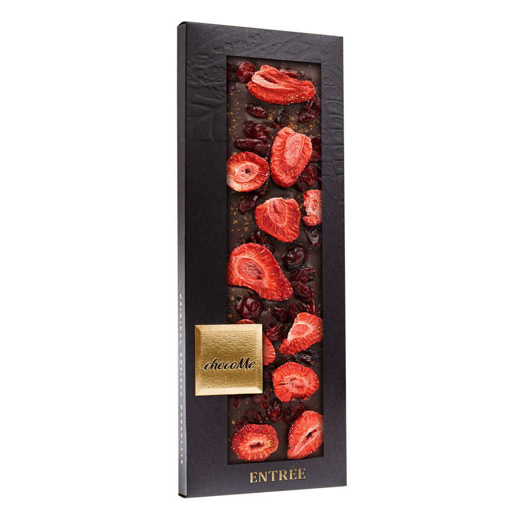 ChocoMe Dark Chocolate V66% with Nutmeg, Cranberry and Strawberry Pieces 2x110g for Tempranillo