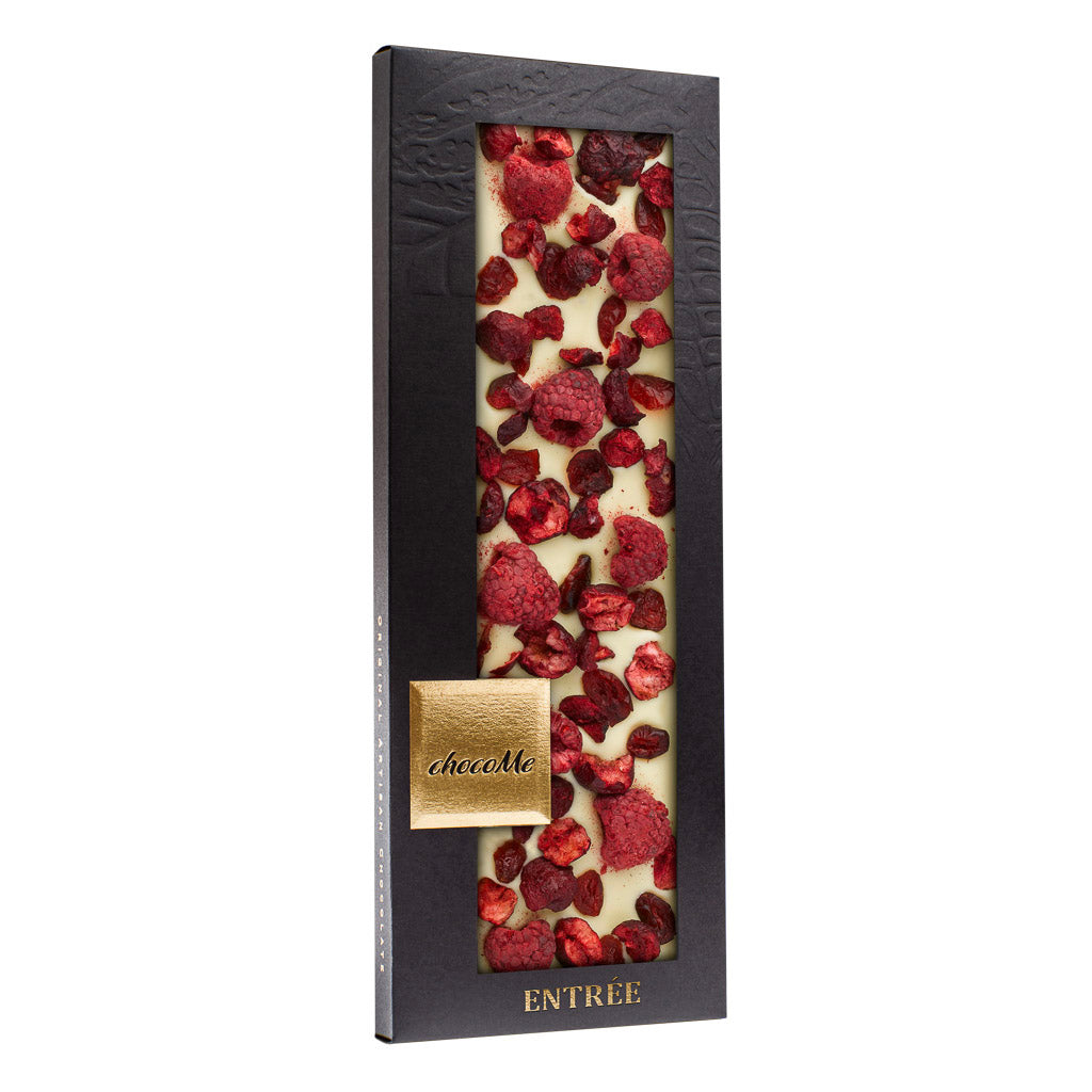 chocoMe Entrée - White Chocolate with Blueberry, Freeze Dried Cherry and Freeze Dried Raspberry 2x110g