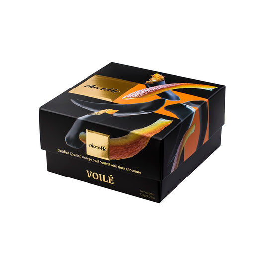 chocoMe - Cáscara de naranja española recubierta de chocolate negro V66%, condimentada con canela y clavo 120g