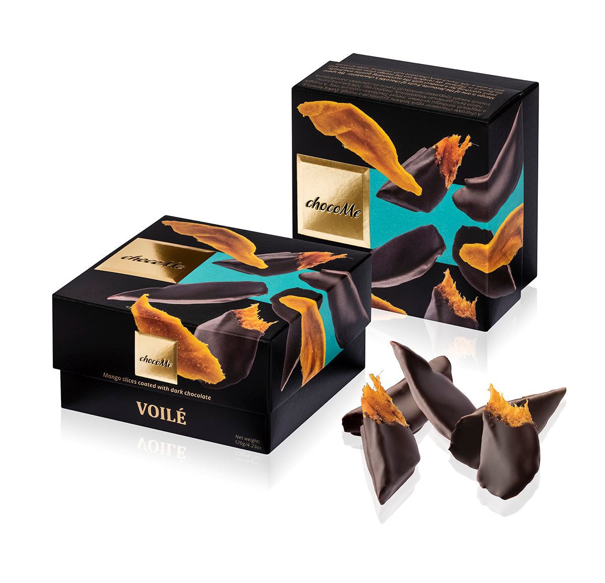 ChocoMe VOILÉ - Rebanadas de mango recubiertas de chocolate negro V66% 120g