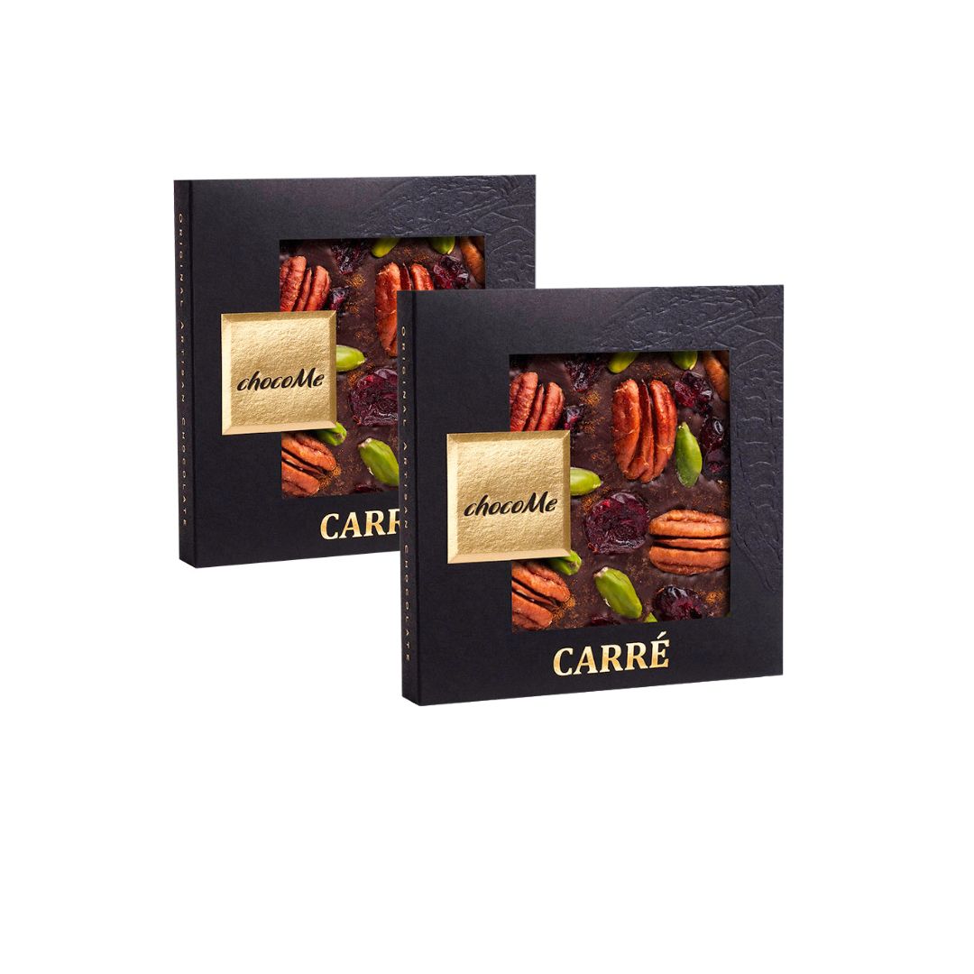chocoMe - V66% Chocolate Amargo com Canela, Noz Pecan, Cranberry e Pistache 2x50g