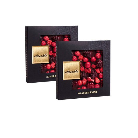 ChocoMe Dark Chocolate -Sugar Free- with Red Currant, Blackberry and Strawberry Pieces 2x50g
