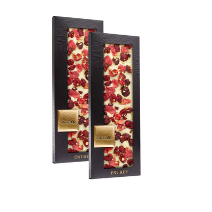 chocoMe Entrée - White Chocolate with Rose Petals, Cherry and 23 Karat Edible Gold 2x110g