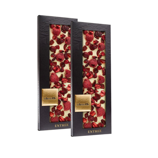 chocoMe Entrée - White Chocolate with Blueberry, Freeze Dried Cherry and Freeze Dried Raspberry 2x110g